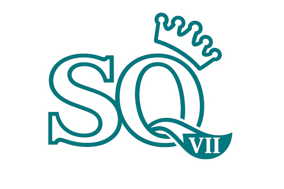 Logo with 'SQ' text, a crown, and 'VII' on a ribbon.